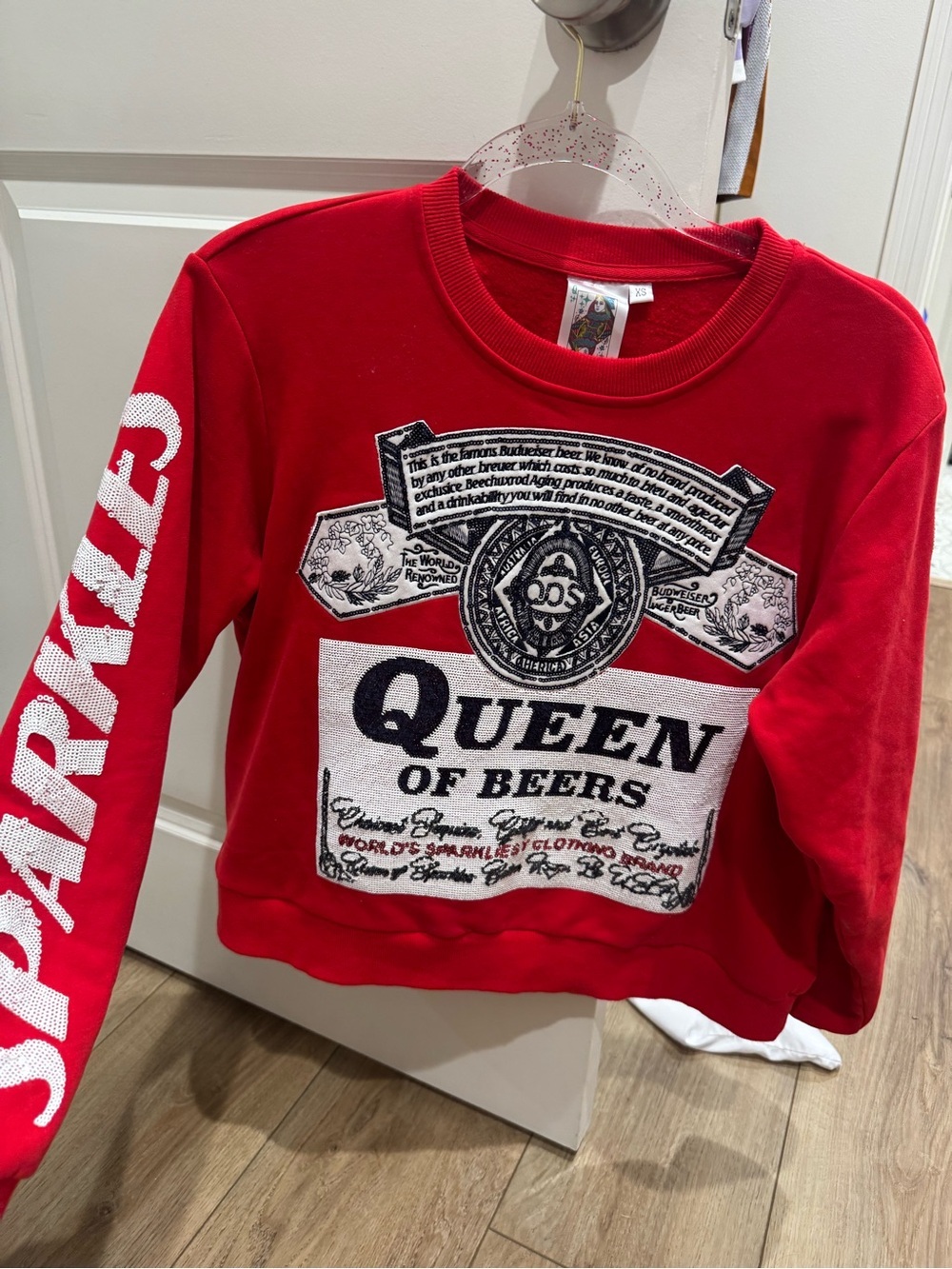 QUEEN OF SPARKLES Red Graphic 'Queen of Beers' Sweatshirt - Picture 2 of 2